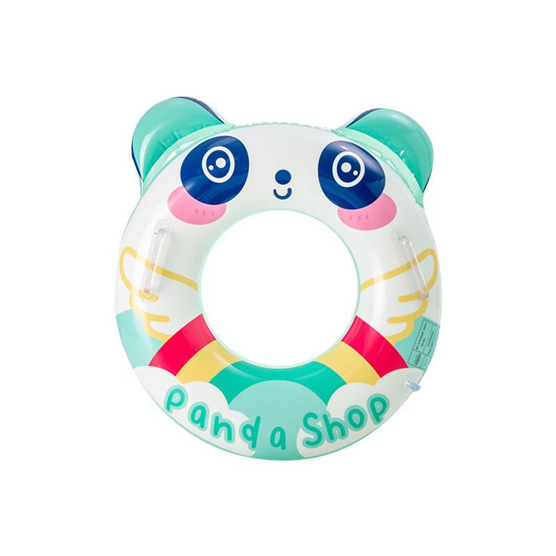 

New Inflatable Children s Rainbow Panda Swim Ring With 3d Handles Summer Water Armpit Ring Stock 50 cm зелений