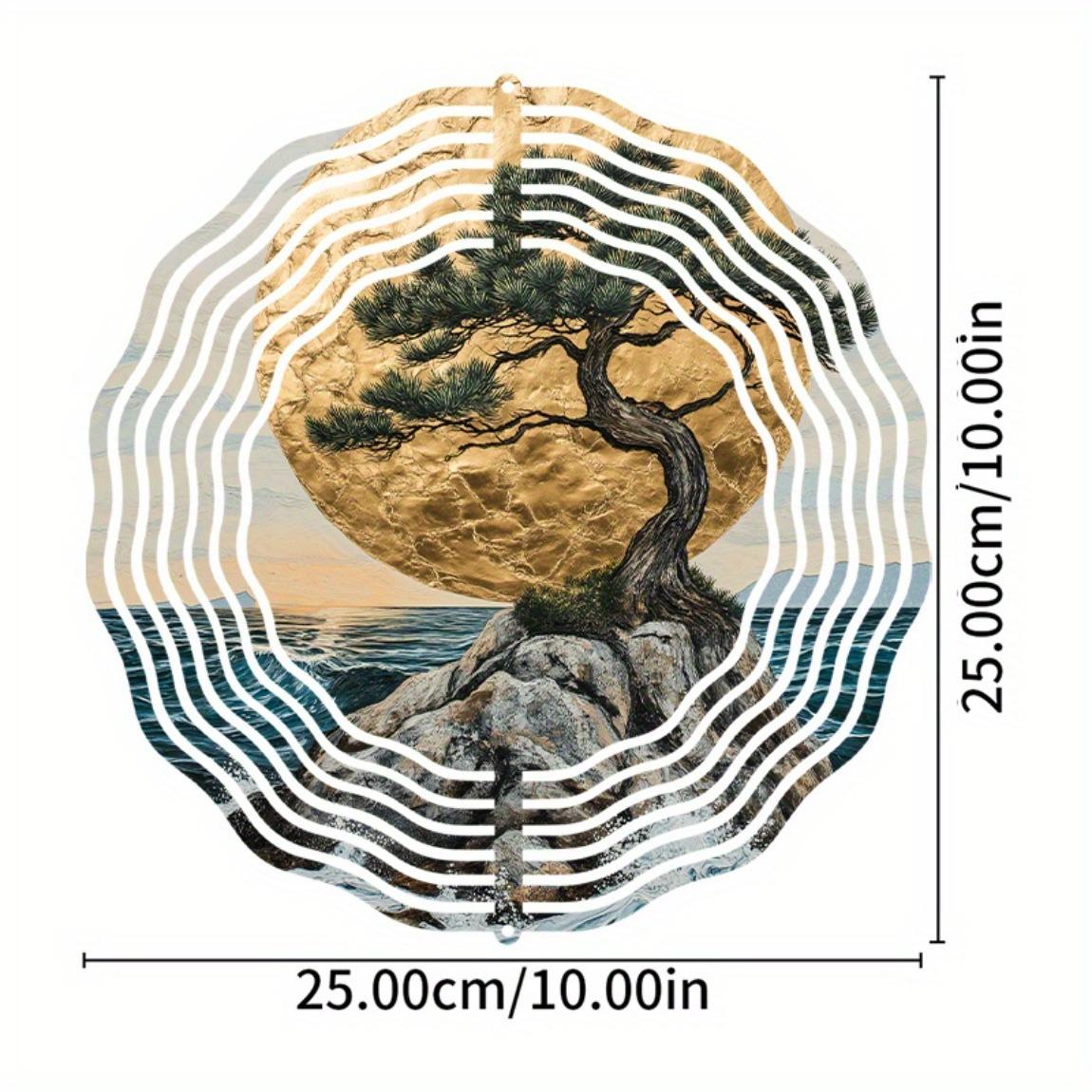 

Металлический колокольчик ветра ручной работы, дизайн с сосной и морским пейзажем, вращающийся на 360° крючок для декора сада, патио, лужайки, всесезонное украшение для улицы 01A