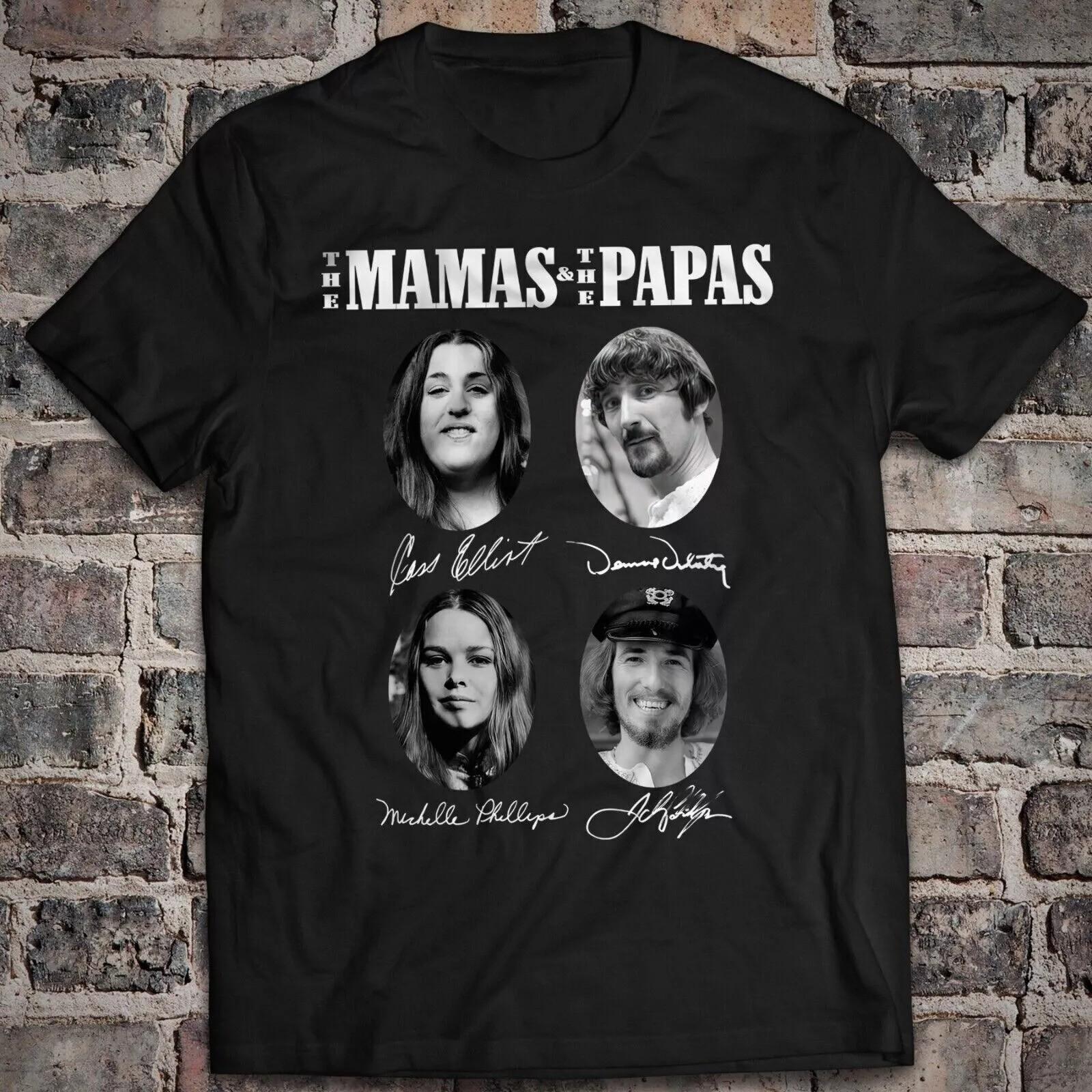 Rare! The Mamas & the Papas Signed Cotton Black Unisex Tee Shirt BL412 S разноцветный