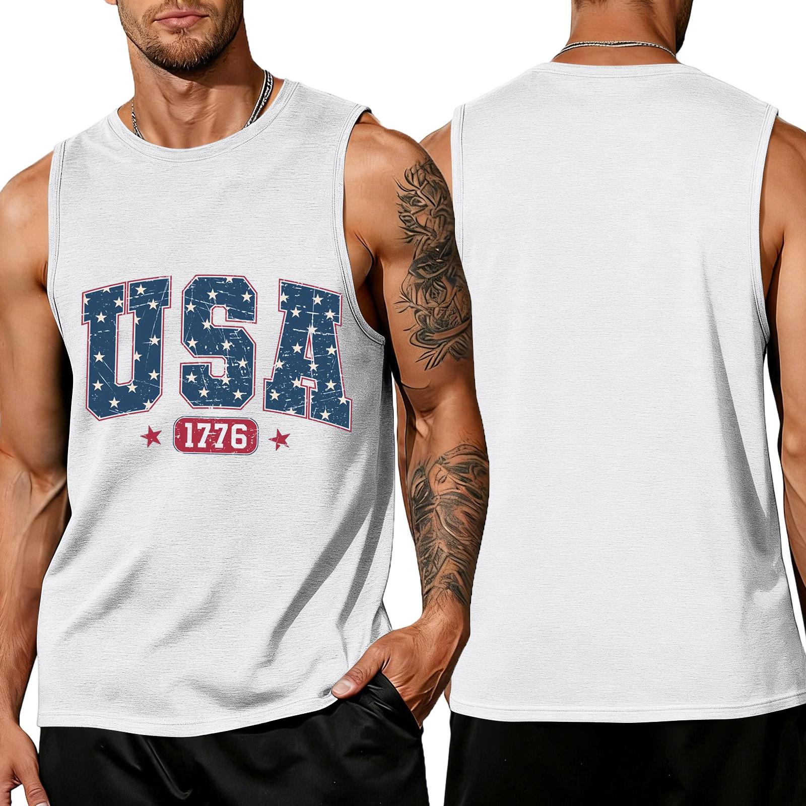 

Men s Sleeveless Tank Top Casual Loose Fit Summer Daily Wear Lightweight Breathable Fabric Printed Design XXL білий