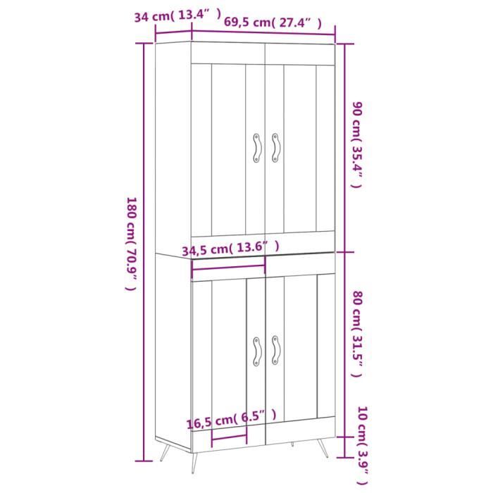 VidaXL Highboard White 69.5x34x180 Cm Engineered Wood 3198249