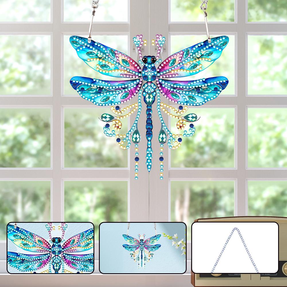 Acrylic Diamond Art Hanging Pendant Dragonfly Butterfly Single-Sided Diamond Painting Hanging Pendant Tree Crystal Hanging Decor