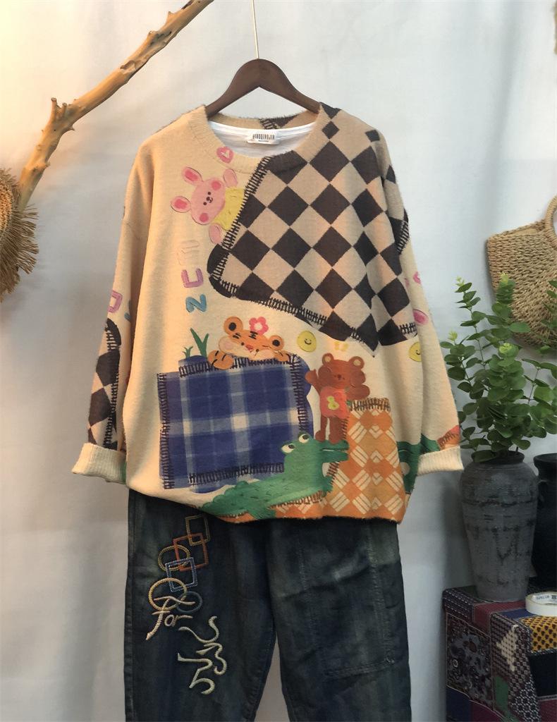 Autumn New Mink Fleece Sweater Loose Outer with Crew Neck Long-sleeved Sweater