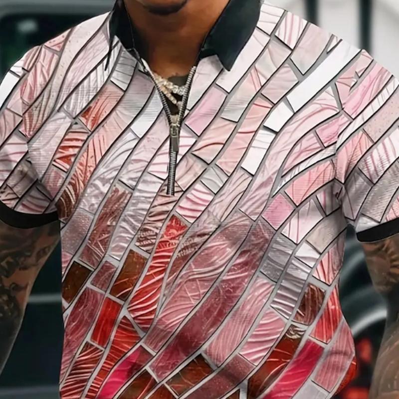 Мужская рубашка поло повседневная на молнии с коротким рукавом модная повседневная — фото 3