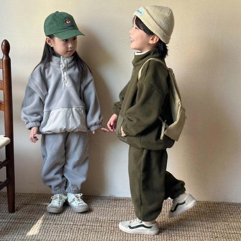 Winter Children Polar Fleece Sweatshirt Set Boys Girls Plus Velvet Thick Warm Suit Kids Casual Sports Outfits