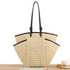 Straw Woven Shoulder Bag with Multiple Pockets Zipper Closure Handmade Braided Vacation Leisure Handbag