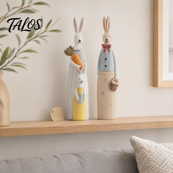 Office Desk Decoration Easter Bunny Figurine, Vintage Resin Rabbit Statue with Carrot Flower Animal Figurine For Home Basket, Spring Indoor