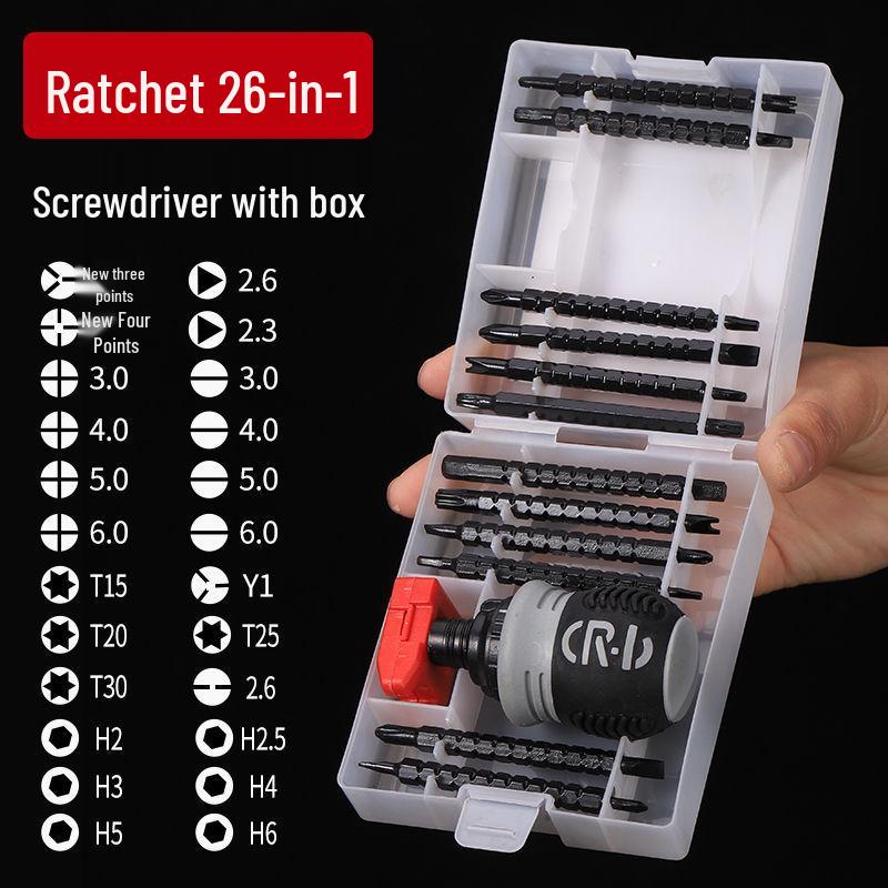 Compact Double-Headed Stubby Ratchet Screwdriver with Phillips & Slotted Bits - Telescopic, Labor-Saving, Forward/Reverse Function