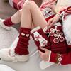 Boots Cotton Socks Cover Thickened Warm Wool Socks Cute Bow New Year Christmas Ankela Red Calf