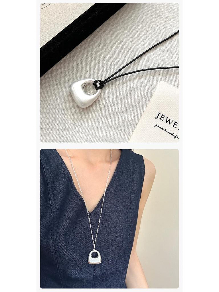 Minimalist Silver Pendant Necklace: Women's Adjustable Black Rope Sweater Chain