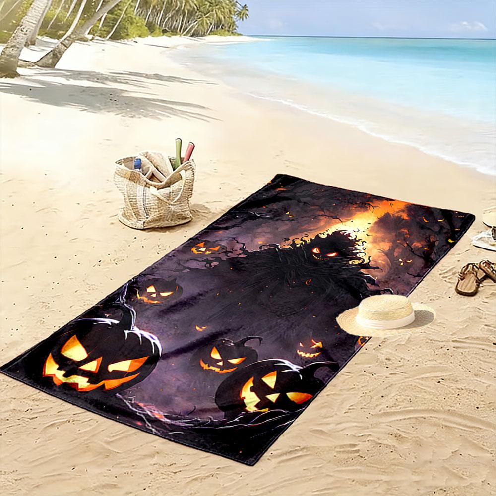 Glowing pumpkins whispering mystery Print beach towel, quick drying, suitable for travel, outdoor sports, jogging, the beach and swimming, gift
