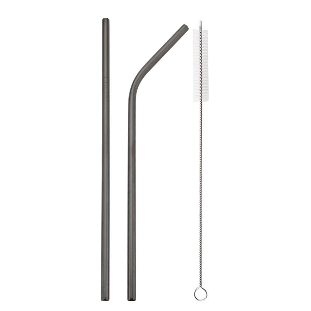 Black Reusable Metal Drinking Straws Stainless Steel Sturdy Bent Straight Drinking Straw with Cleaning Brush Bar Party Accessory
