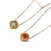 S925 Sterling Silver Turquoise Four-Leaf Clover Necklace with Chinese Window Lattice Clavicle Chain - Fashionable and Versatile X142
