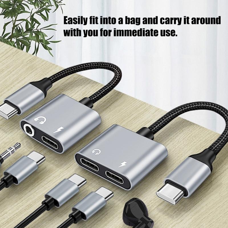 Travel 2 in 1 Type C to 3.5mm Charging Converter Adapter Cable Wire HiFi Sound Transmission For Digital Gadget