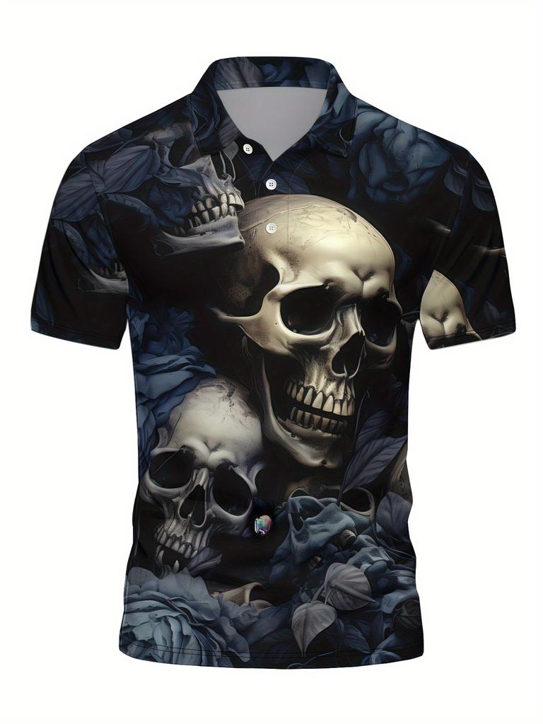 Halloween Men's Short Sleeve Polo Shirt with Flat Digital Print Pattern - No Texture