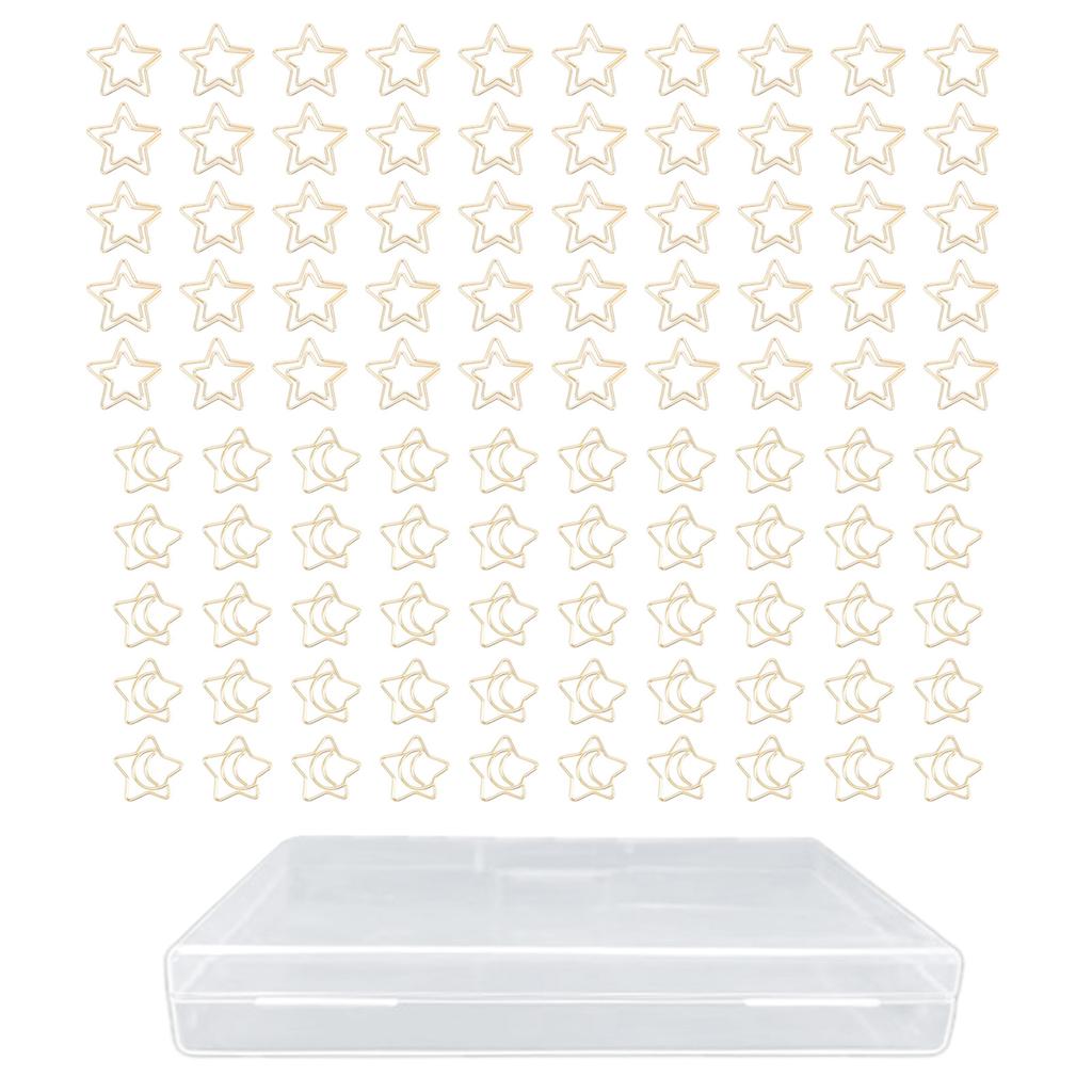 100 Pcs Paper Clips Portable Small Anti Slip Cute Star Moon Shape Electroplating Gold Metal Office F