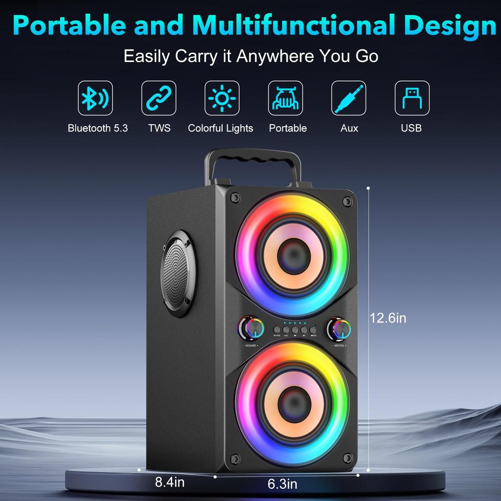 Altoparlante Bluetooth 100W Portatile Grande Potente Bassi Profondi Suono Forte Wireless Boombox con Subwoofer TWS Luci LED DSP Grandi Altoparlanti in Legno