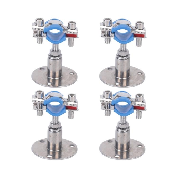 Round Base Pipe Support Bracket 4 Pack with Height Adjustment, Rubber Lined Grip and Stainless Hardware for Repairs