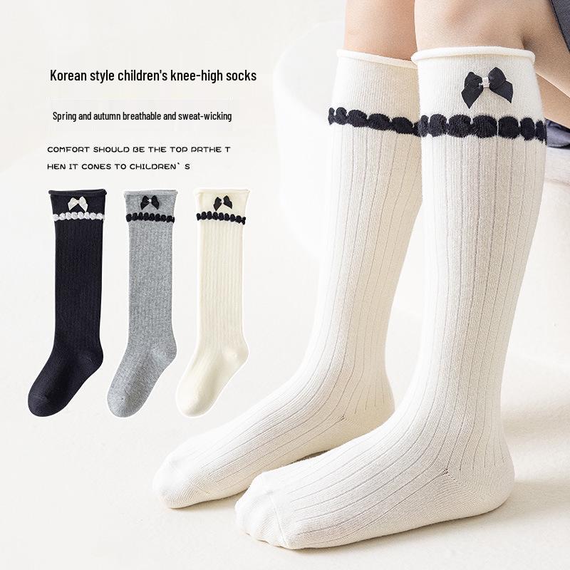 Girls' Korean-Style Bow Calf Socks for Spring and Autumn