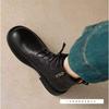 Weiches Leder Retro Schnürstiefel Martin Boots Damen Mittlerer Absatz Britischer Stil Stiefel Runde Spitze Kurze Stiefel Damen