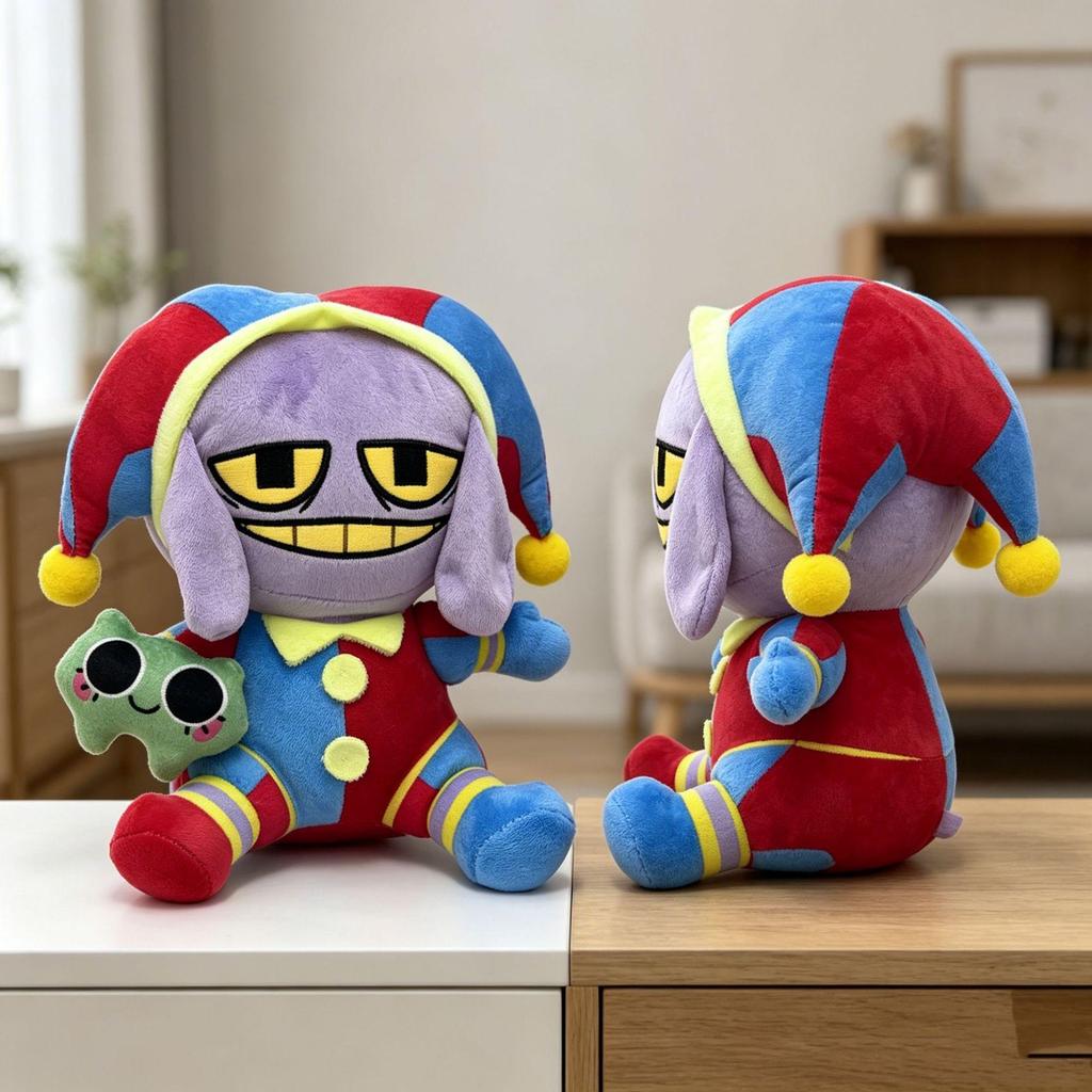 Circus Style Frog & Clown Stuffed Plush Doll, Soft Short Plush Decor Toy