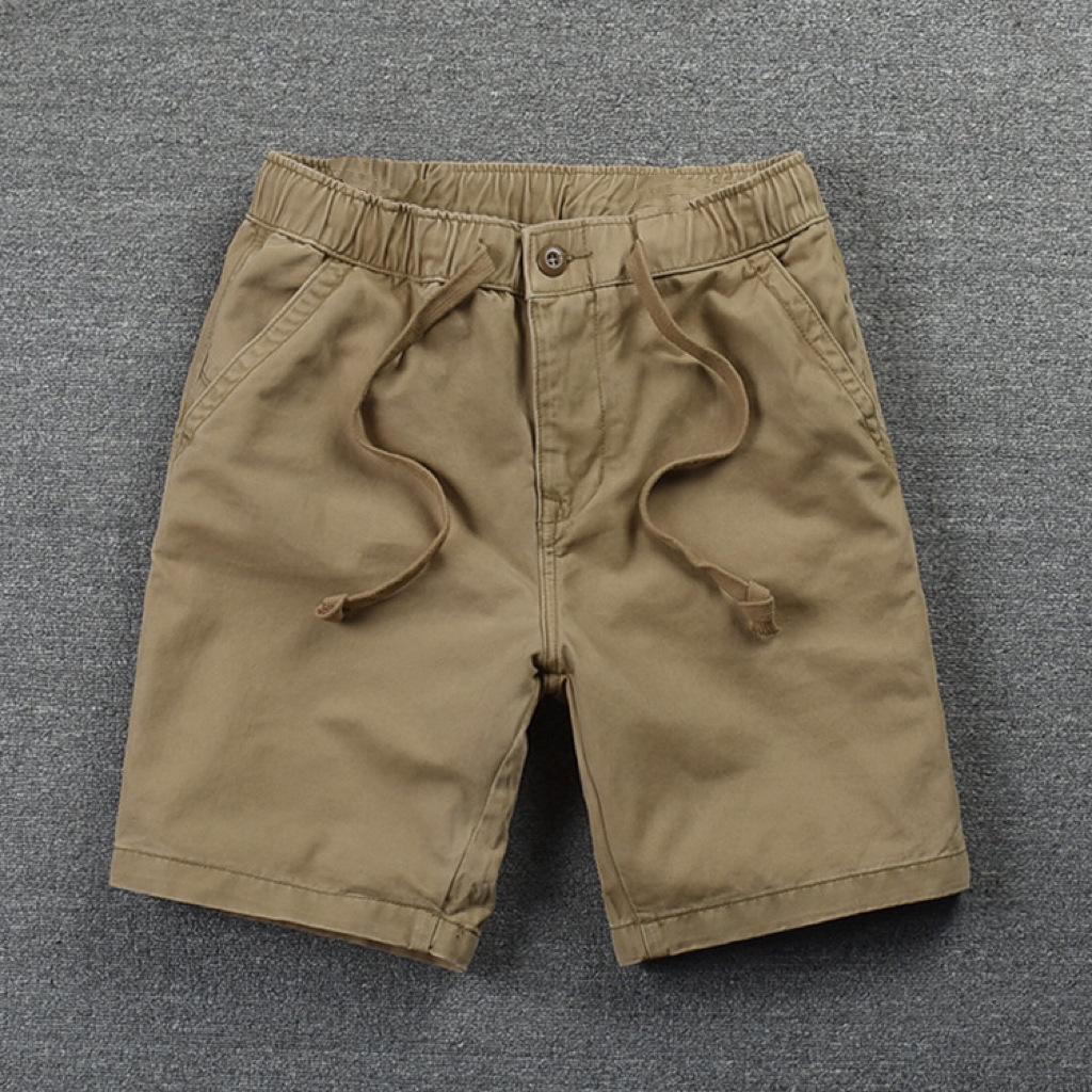 Men's 2022 Summer Elastic Waist Casual Shorts - Solid Color, Korean Style, Trendy, with Drawstring.