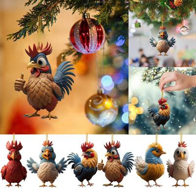 Christmas Tree Chicken Shape Ornament Realistic Appearance Cartoon Hanging Pendant Car Key Ring Decoration Gift