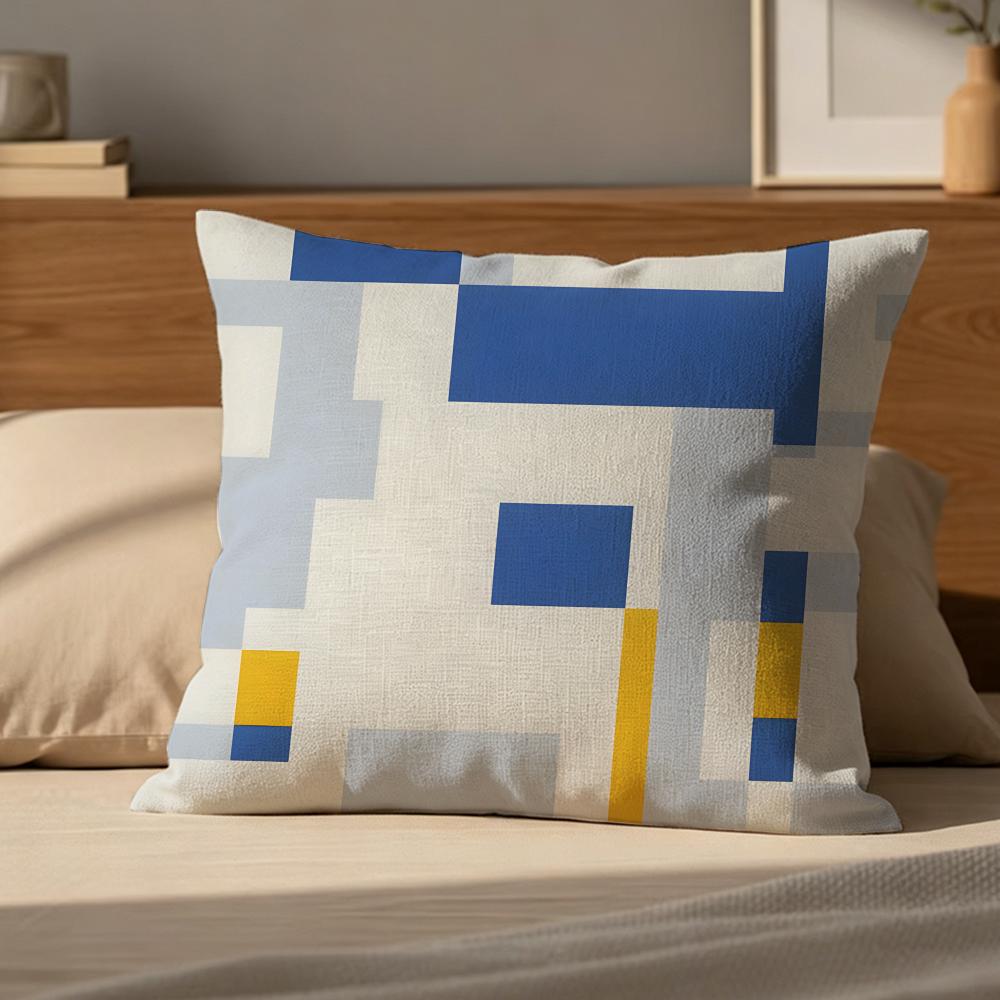 M-Mondrian Style Cushion Cover Cushion Cover Pillowcase, Anti-Mite Invisible Zipper, Linen Sofa Cushion