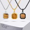 Vnox Stainless Steel Square Pendant Necklace for Men Women, Tiger Eye Turquoise Natural Stone Pendant Box Chain Jewelry Gifts