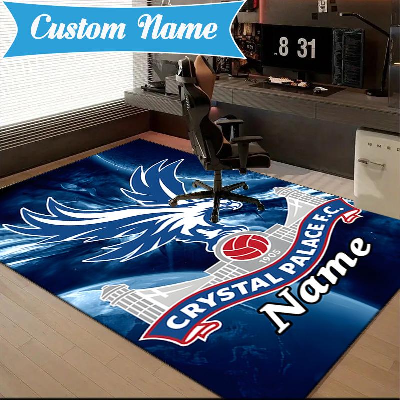 Custom Name Crystal Palace Crest Art Rug Game Carpet, Floor Mat for Bedroom Living Room Entryway Rug, Home Decor Idea Gift for Christmas Birthday