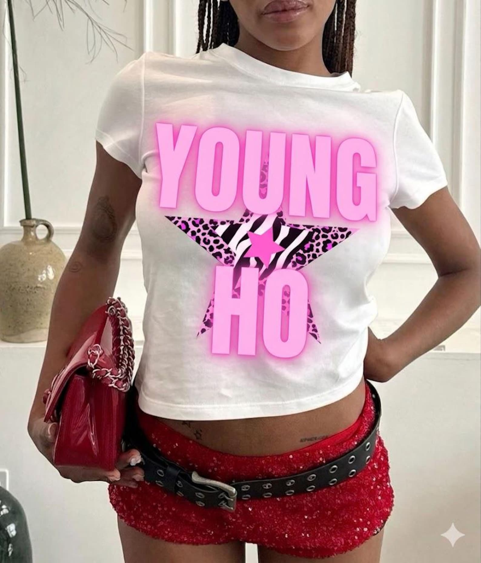 Young Ho Funny Shirt Tee Hot Pink star graphic Tee, Pink quote tee leopard print star #youngho Funny Viral Girl Tee Meme Shirt Brain Rot Tee 2XL