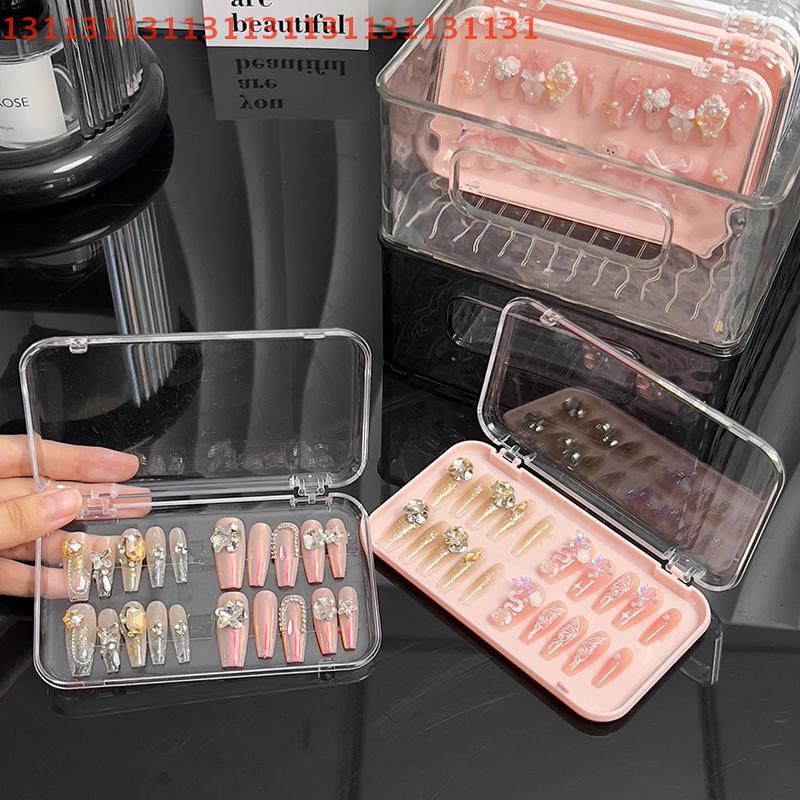 Rectangle Storage Box for False Nails Display, Salon Essentials with Lid Plastic Clear Jewelry Box, Press-on Nail Storage Case