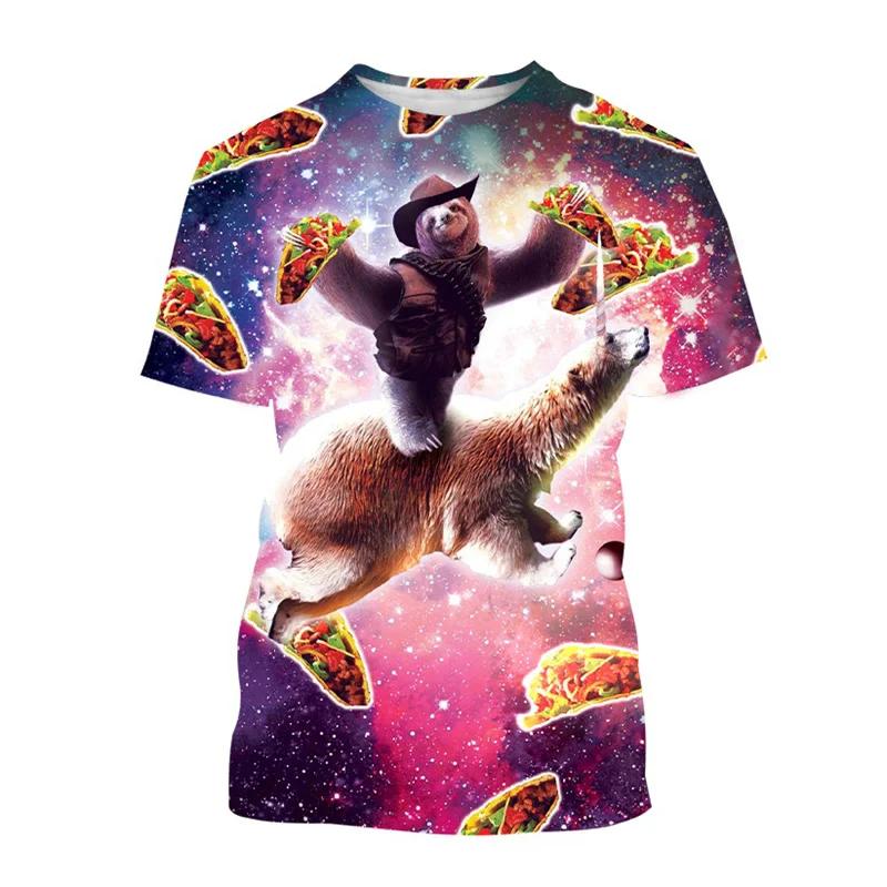 Huiteng Grappig Galaxy Luiaard T-shirt Voor Mannen Kinderen Casual Dieren Pizza 3d Print T-shirt Streetwear Tops Plus Size Korte Mouw T-shirts L
