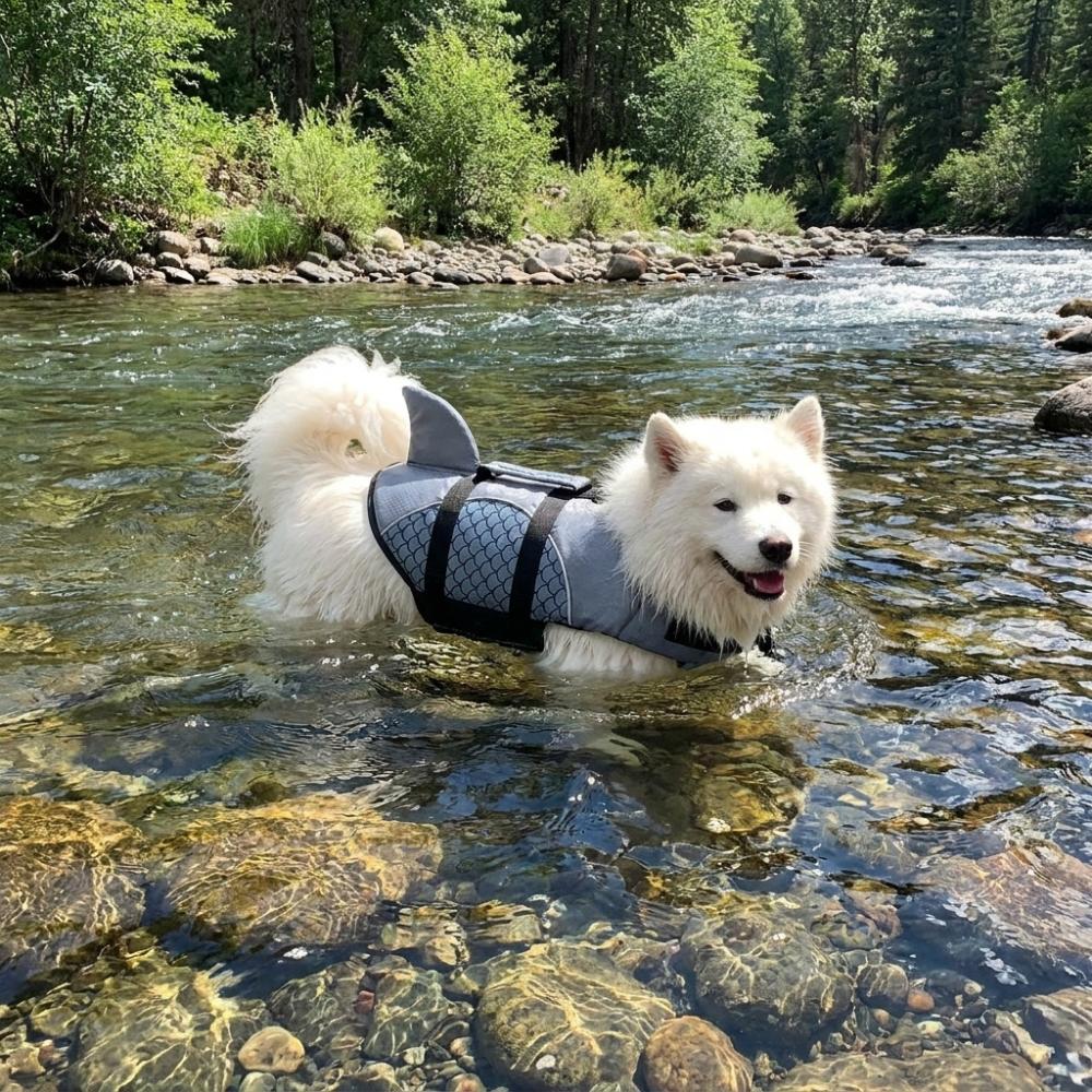 Strong Buoyancy Dog Life Jacket Shark Fin Style Quick Drying Puppy Safety Vests Shiny Scales Adjustable Pet Life Vest Pet Safety