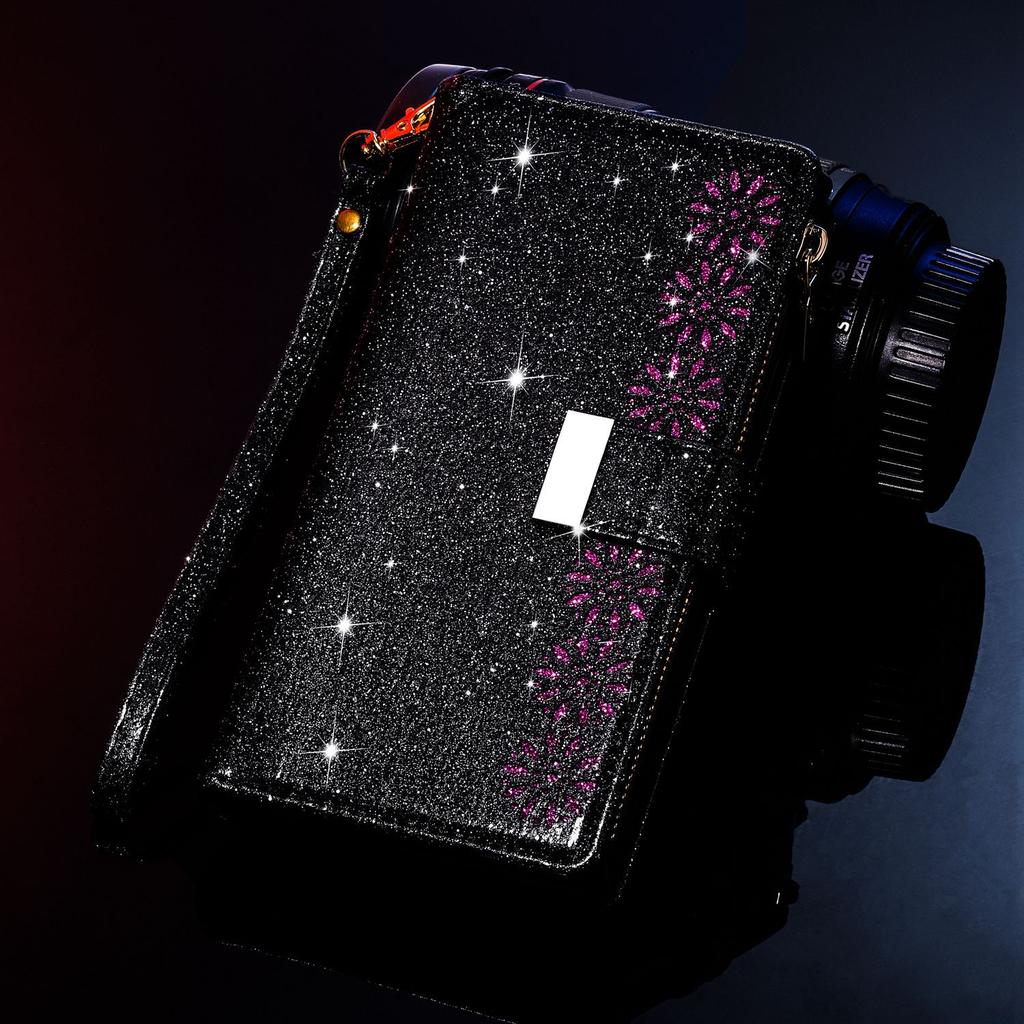 Applicable to Samsung S26 mobile phone leather case A57 star laser engraving multi-card zipper wallet protective case A55 glitter case