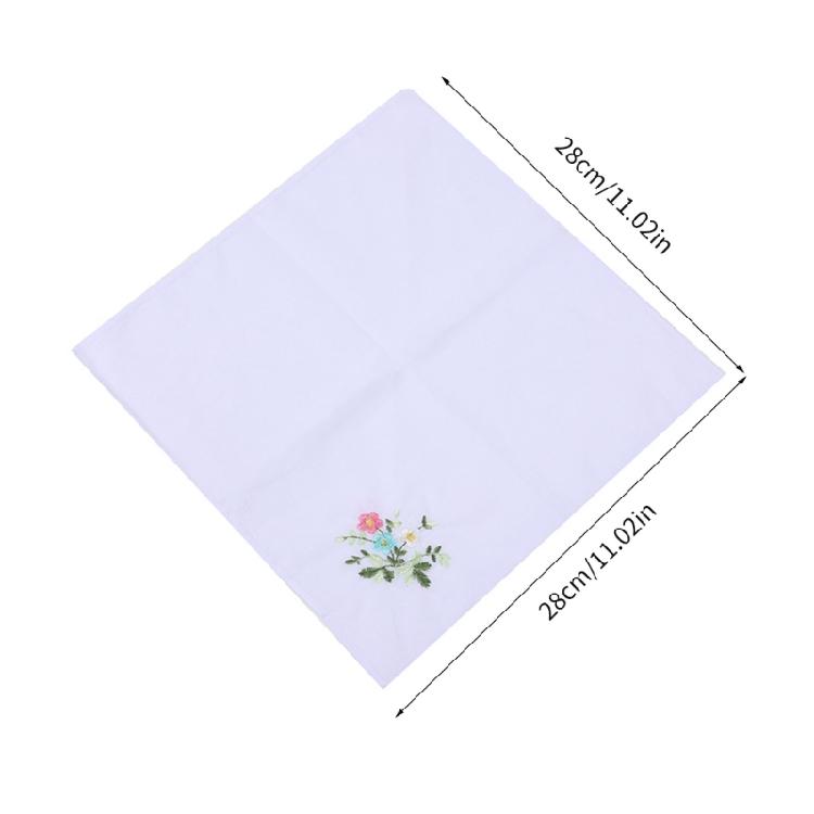 Lightweight Handkerchief Washable Chest Towel Embroidery Flower Hankie Pocket Square 28x28cm for Girl Traveling Shopping