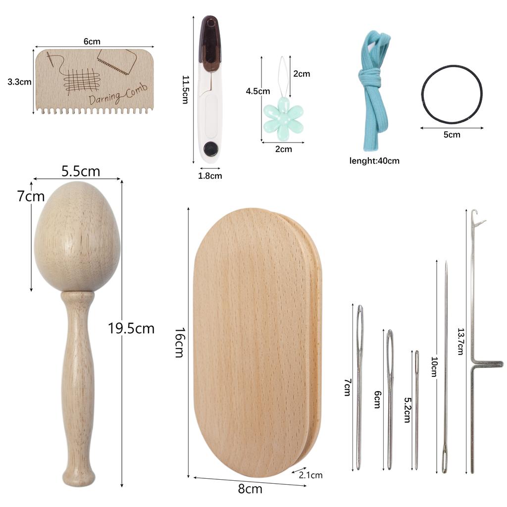 Elliptical Darning Tool Set Beechwood Craft Knitting Repair Kit for Garment Mending | Complete Accessory Set