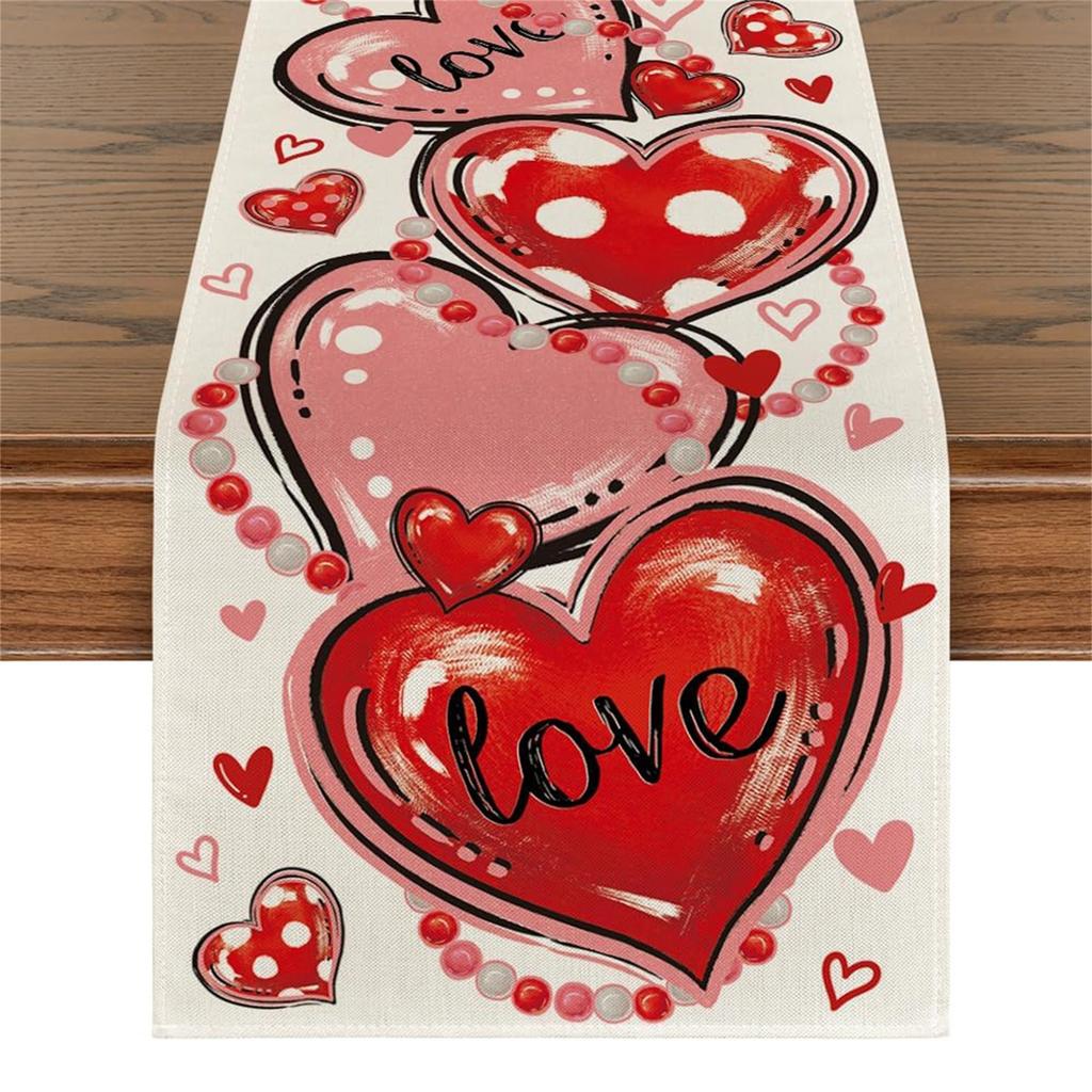 Valentine's Day Red Love Hearts Table Runner, Super Soft Tablecloth, Anniversaries, Engagement, Kitchen Dining Fireplace Mantel Decor