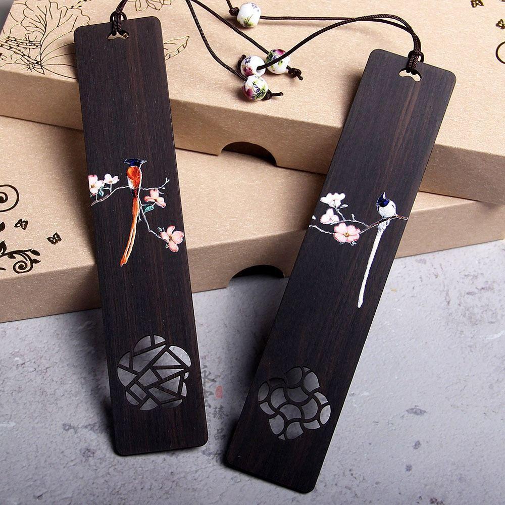 Chinese Style Wooden Bookmark Retro Carving Ebony Book Clip Pagination Mark Learning Stationery School Office Supplies 2023