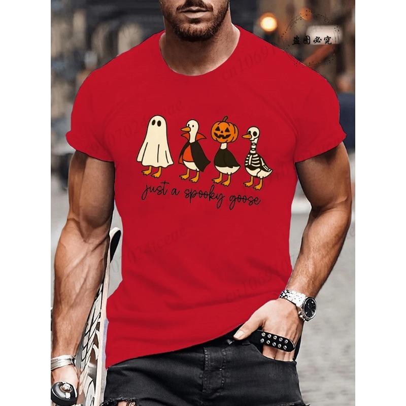 Summer Round Neck Halloween Ghost & Goose Graphic 3D Print T-shirts Fashionable Casual Short Sleeved Men's T-shirts