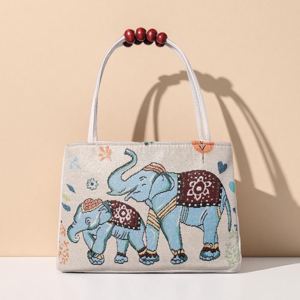Canvas Handbag With Peacock Embroidery For Daily Casual Wear