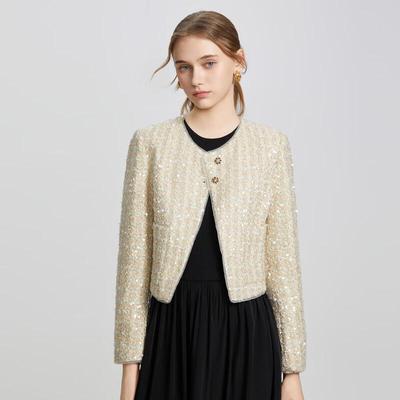 Tatu Women's Elegant Cropped Round Neck Long Sleeve Jacket