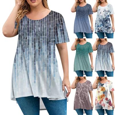 Γυναικεία Μόδα Μεγάλο Μέγεθος Στρογγυλή Λαιμόκοψη Κοντομάνικη Καθημερινό Μπλουζάκι Πουλόβερ Φαρδύ με Μοτίβο