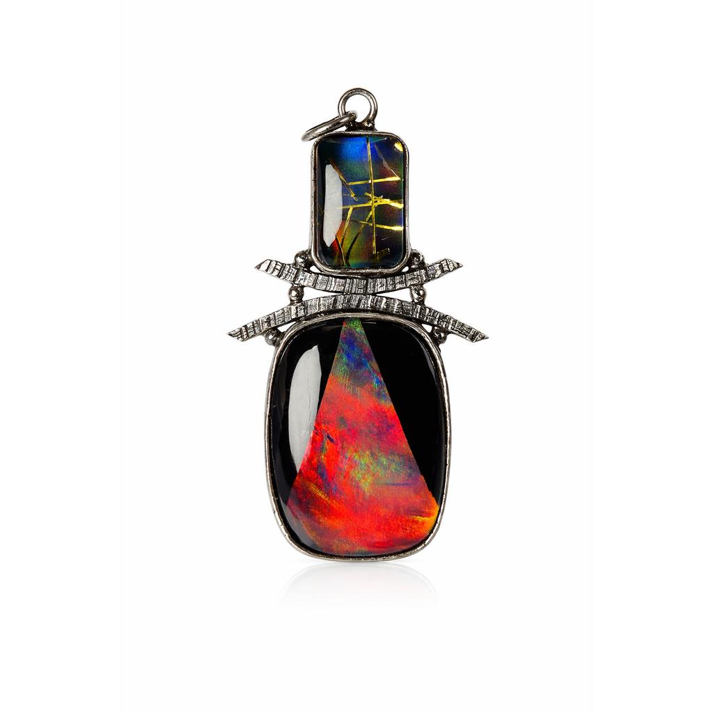 47 Ct Natural Opal Emerald-Cushion Cut Certified 925 Sterling Silver Pendant
