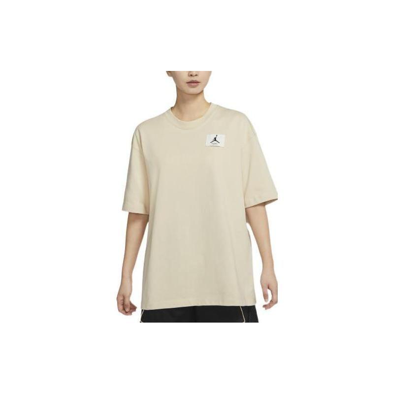 Jordan Solid Color Crew Neck Logo Patch Short Sleeve T-Shirt Women Tops Beach-Yellow DD7058-234