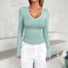 Women's Fashion Long Sleeve Solid Color Basic Pullover U Neck Top