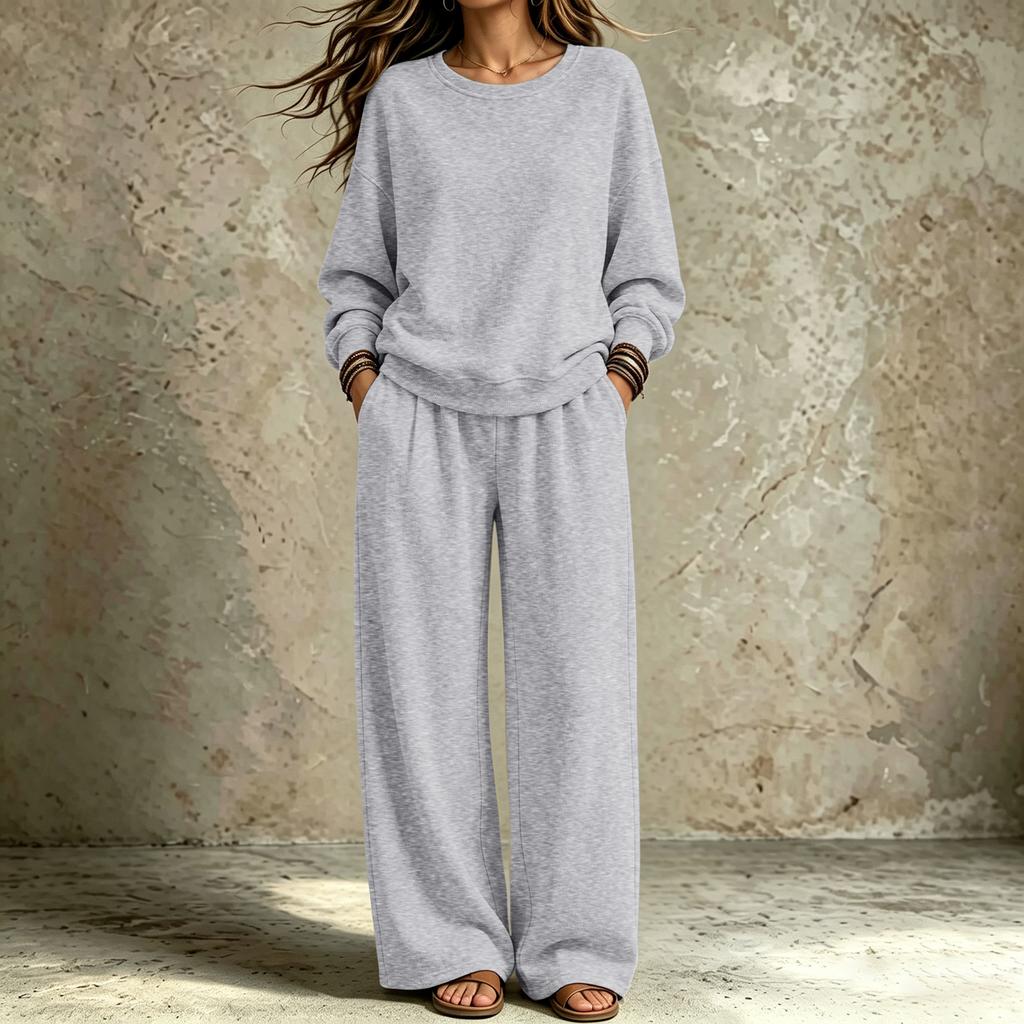 Women's Trendy Casual Neck Sweatshirt and Pants Set for Fall Winter, Comfortable Two Piece Outfit