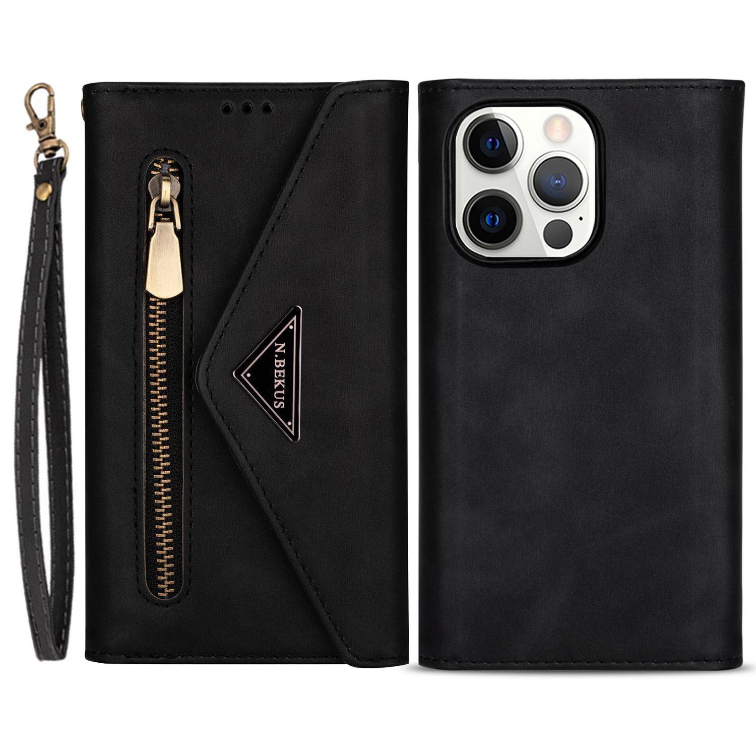 

N.BEKUS For iPhone 16 Pro Max Cases Skin-Touch Cell Phone Cover with Short+Long Strap Black