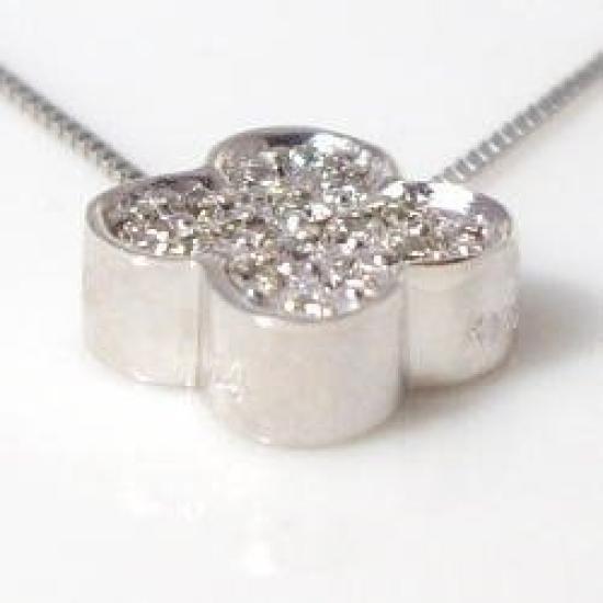 K18 Diamond Clover Pendant Necklace K18PG 0.14ct (Pink Gold)