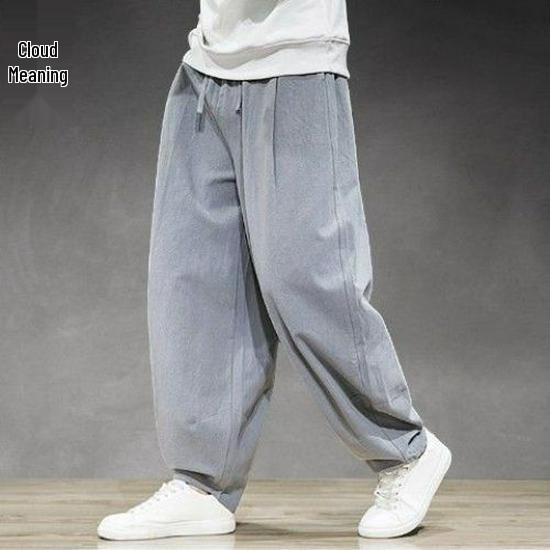 

Мужские шаровары большого размера из хлопка и льна с широкими штанинами на весну и лето 5XL (200-220 jin)